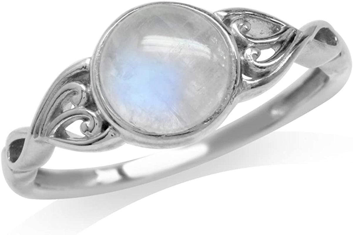 7Mm Natural Moonstone 925 Sterling Silver Victorian Style Solitaire Ring 3.5