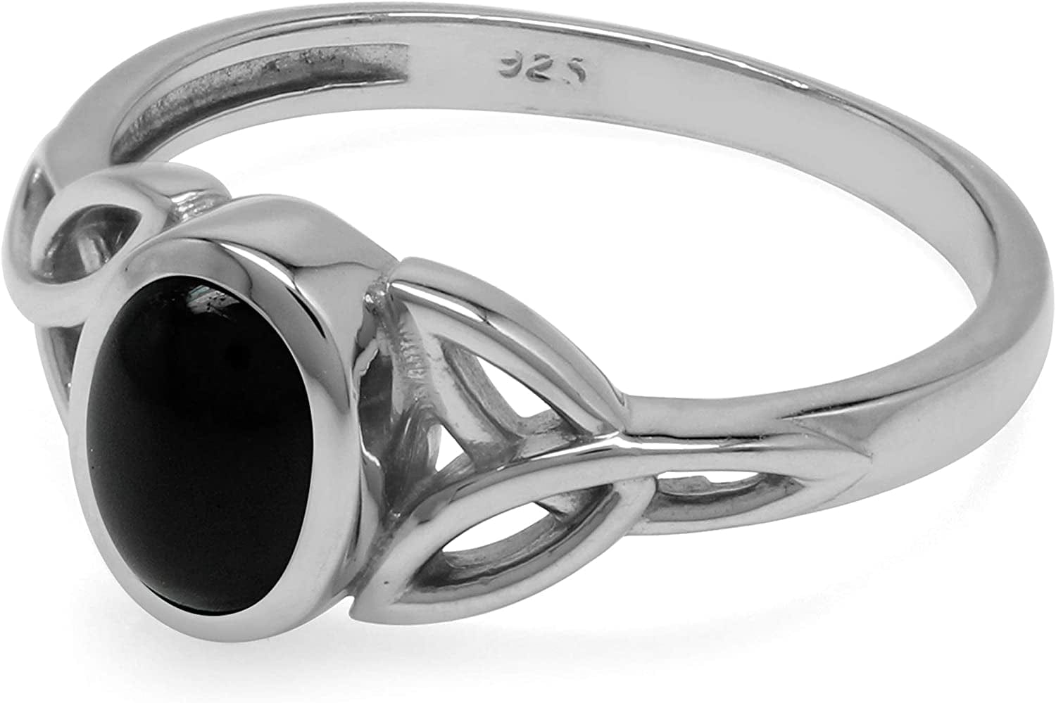 7X5 Mm Oval Black Onyx Stone 925 Sterling Silver Triquetra Celtic Knot Ring