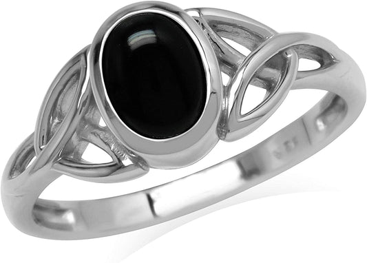 7X5 Mm Oval Black Onyx Stone 925 Sterling Silver Triquetra Celtic Knot Ring 5