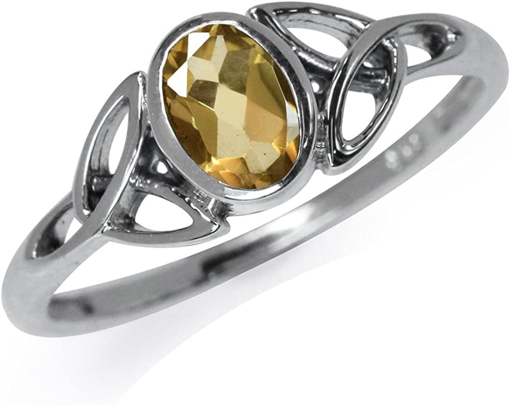 7X5Mm Oval Shape Birthstone Gemstone 925 Sterling Silver Triquetra Celtic Trinity Knot Ring 5.5 / natural citrine - november birthstone