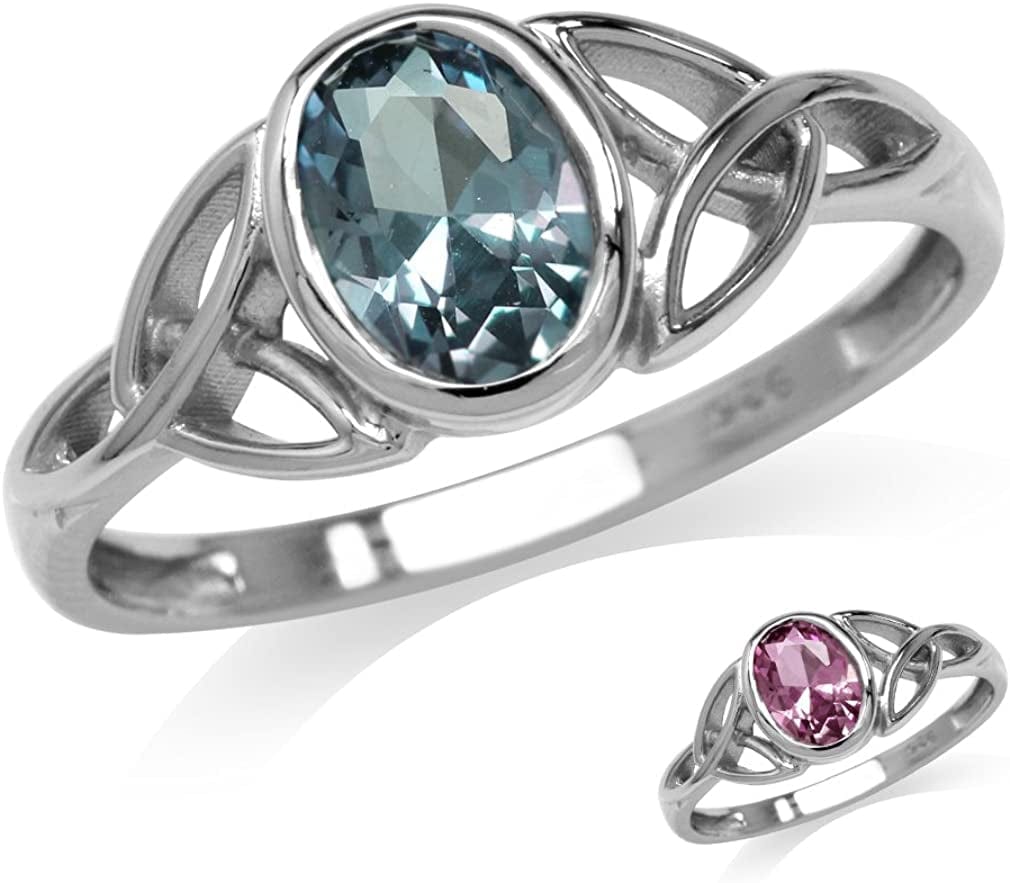 7X5Mm Oval Shape Birthstone Gemstone 925 Sterling Silver Triquetra Celtic Trinity Knot Ring 9.5 / simulated alexandrite - june birthstone