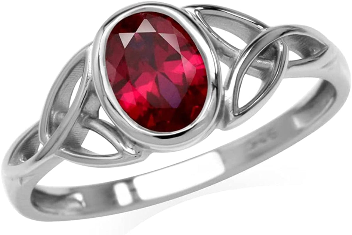 7X5Mm Oval Shape Birthstone Gemstone 925 Sterling Silver Triquetra Celtic Trinity Knot Ring 6.5 / created red ruby - july birthstone