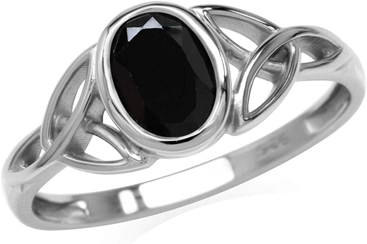 7X5Mm Oval Shape Birthstone Gemstone 925 Sterling Silver Triquetra Celtic Trinity Knot Ring 10 / natural black onyx