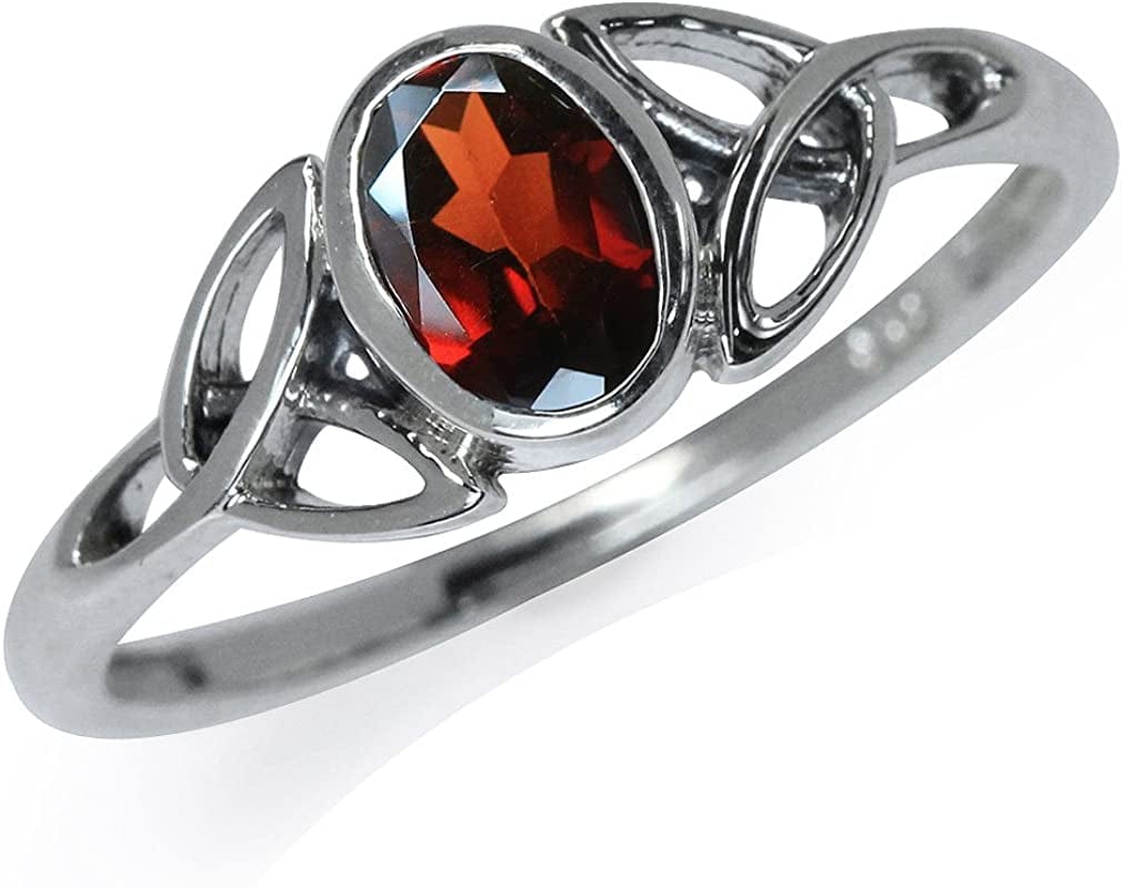 7X5Mm Oval Shape Birthstone Gemstone 925 Sterling Silver Triquetra Celtic Trinity Knot Ring 7.5 / natural garnet - january birthstone