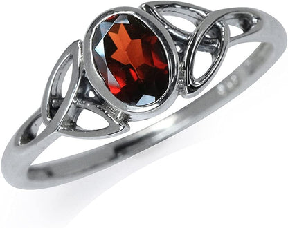 7X5Mm Oval Shape Birthstone Gemstone 925 Sterling Silver Triquetra Celtic Trinity Knot Ring 7.5 / natural garnet - january birthstone