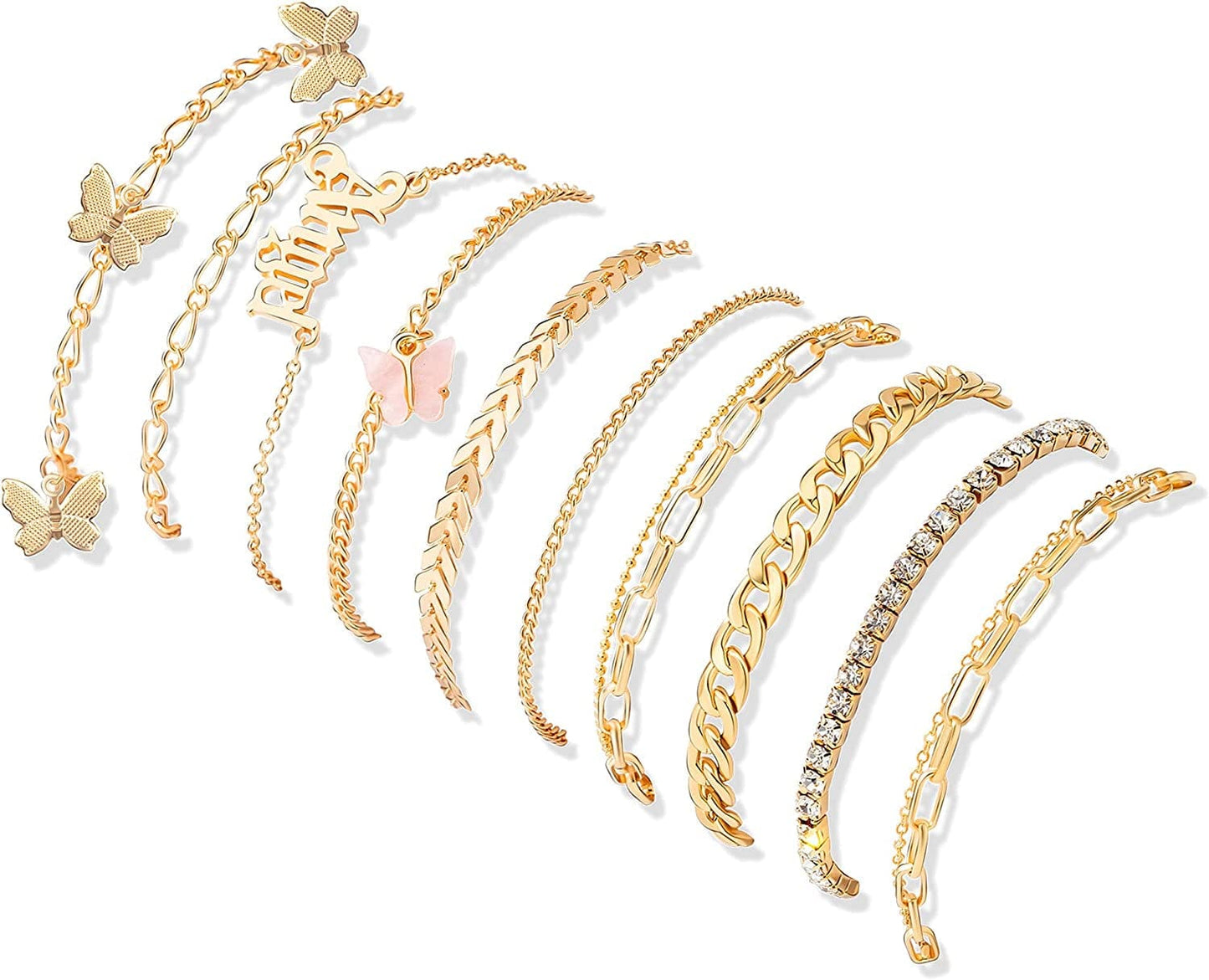 8-10Pcs Ankle-Bracelet for Women Gold Anklets Set Butterfly Anklets Boho Layered Beach Anklets Foot Chains Adjustable Apparel & Accessories > Jewelry > Anklets MOROTOLE Gold,10pcs,update  