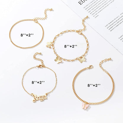 8-10Pcs Ankle-Bracelet for Women Gold Anklets Set Butterfly Anklets Boho Layered Beach Anklets Foot Chains Adjustable Apparel & Accessories > Jewelry > Anklets MOROTOLE   