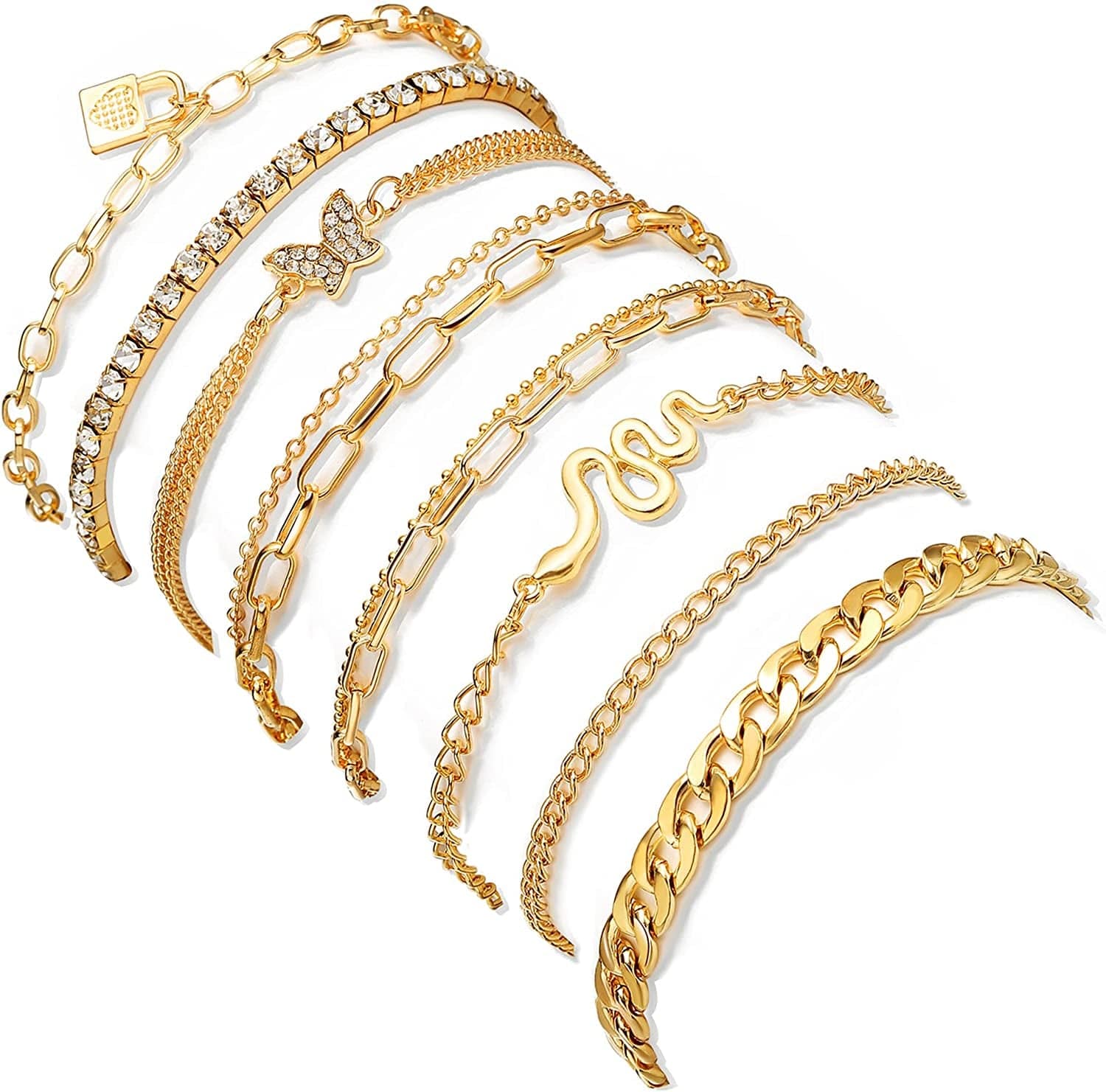 8-10Pcs Ankle-Bracelet for Women Gold Anklets Set Butterfly Anklets Boho Layered Beach Anklets Foot Chains Adjustable Apparel & Accessories > Jewelry > Anklets MOROTOLE 8pcs,butterfly,gold  