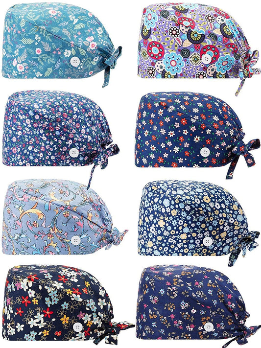 8 Packs Gourd-Shaped Working Cap with Buttons Sweatband Adjustable Hats Tie Back Hats Headwear Printed for Women Men, Multicoloured, Medium Apparel & Accessories > Clothing Accessories > Headwear SATINIOR   