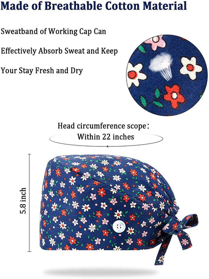 8 Packs Gourd-Shaped Working Cap with Buttons Sweatband Adjustable Hats Tie Back Hats Headwear Printed for Women Men, Multicoloured, Medium Apparel & Accessories > Clothing Accessories > Headwear SATINIOR   
