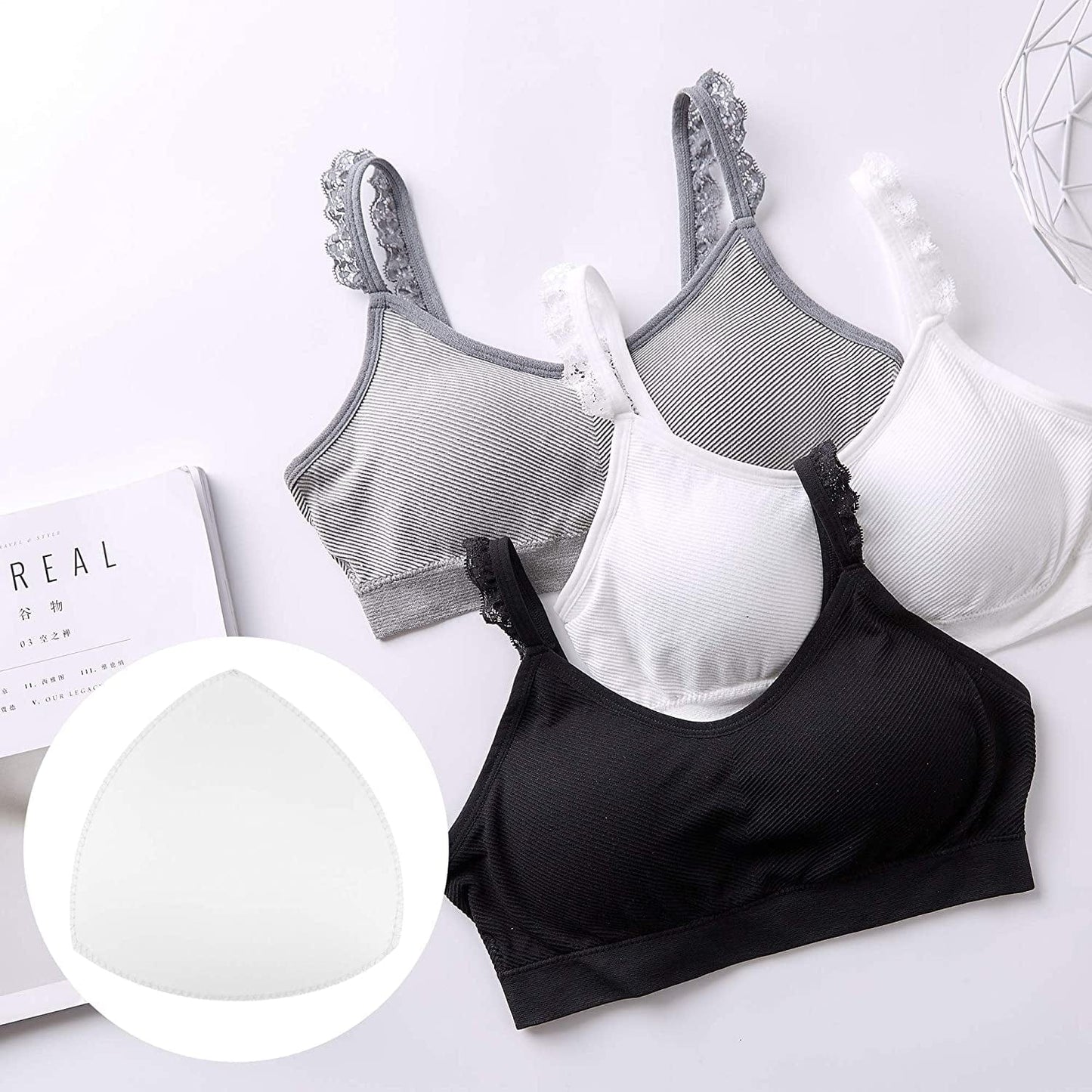 8 Pairs Bra Pads Inserts Bra Cups Inserts Removable Breast Enhancers Inserts for Women Bikini Swimsuit Sport Tops Beige, Black, White
