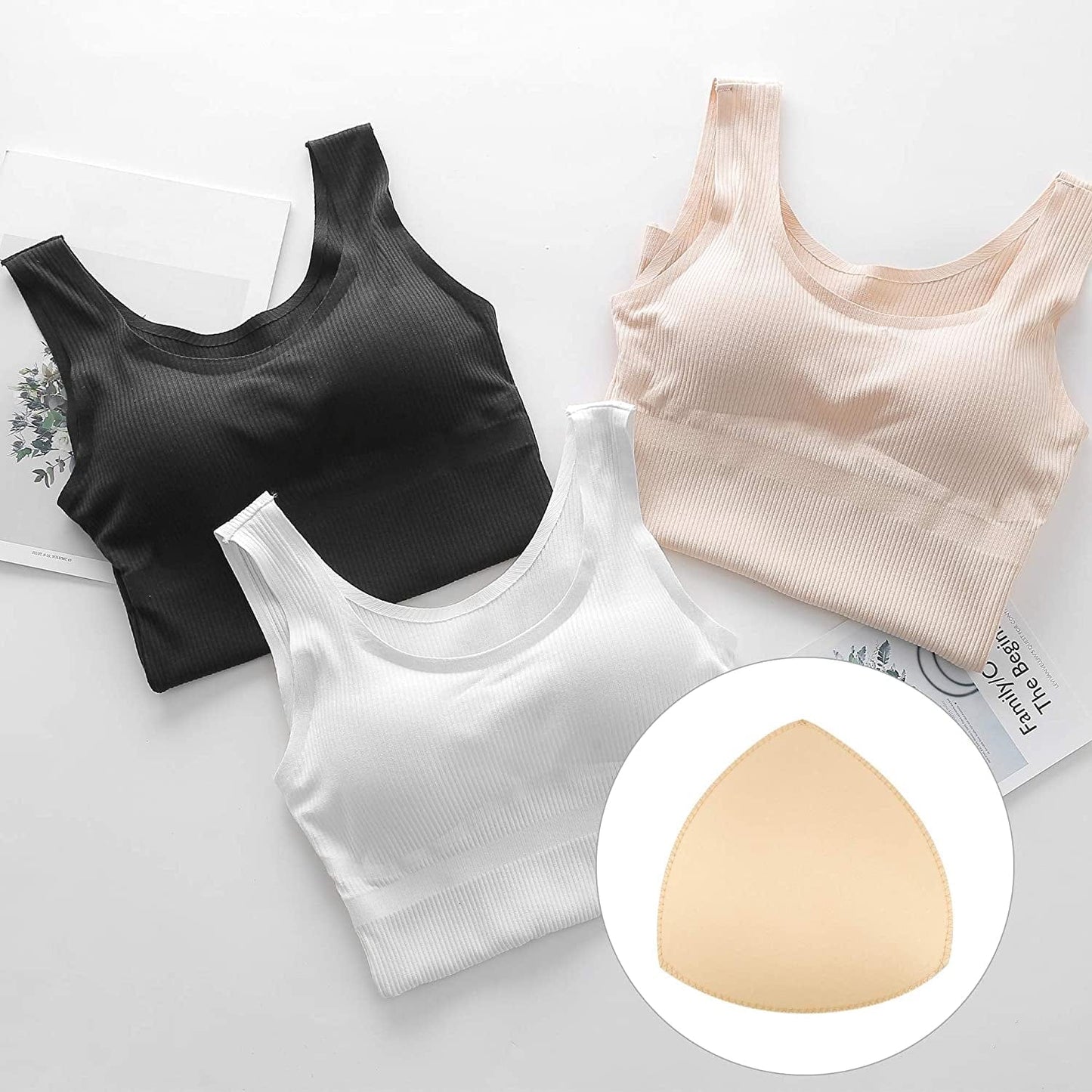 8 Pairs Bra Pads Inserts Bra Cups Inserts Removable Breast Enhancers Inserts for Women Bikini Swimsuit Sport Tops Beige, Black, White
