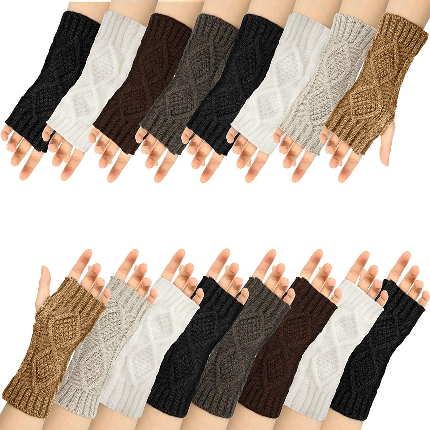 8 Pairs Women Winter Knit Fingerless Gloves Crochet Thumbhole Arm Warmer Mittens Apparel & Accessories > Clothing Accessories > Gloves & Mittens SATINIOR   