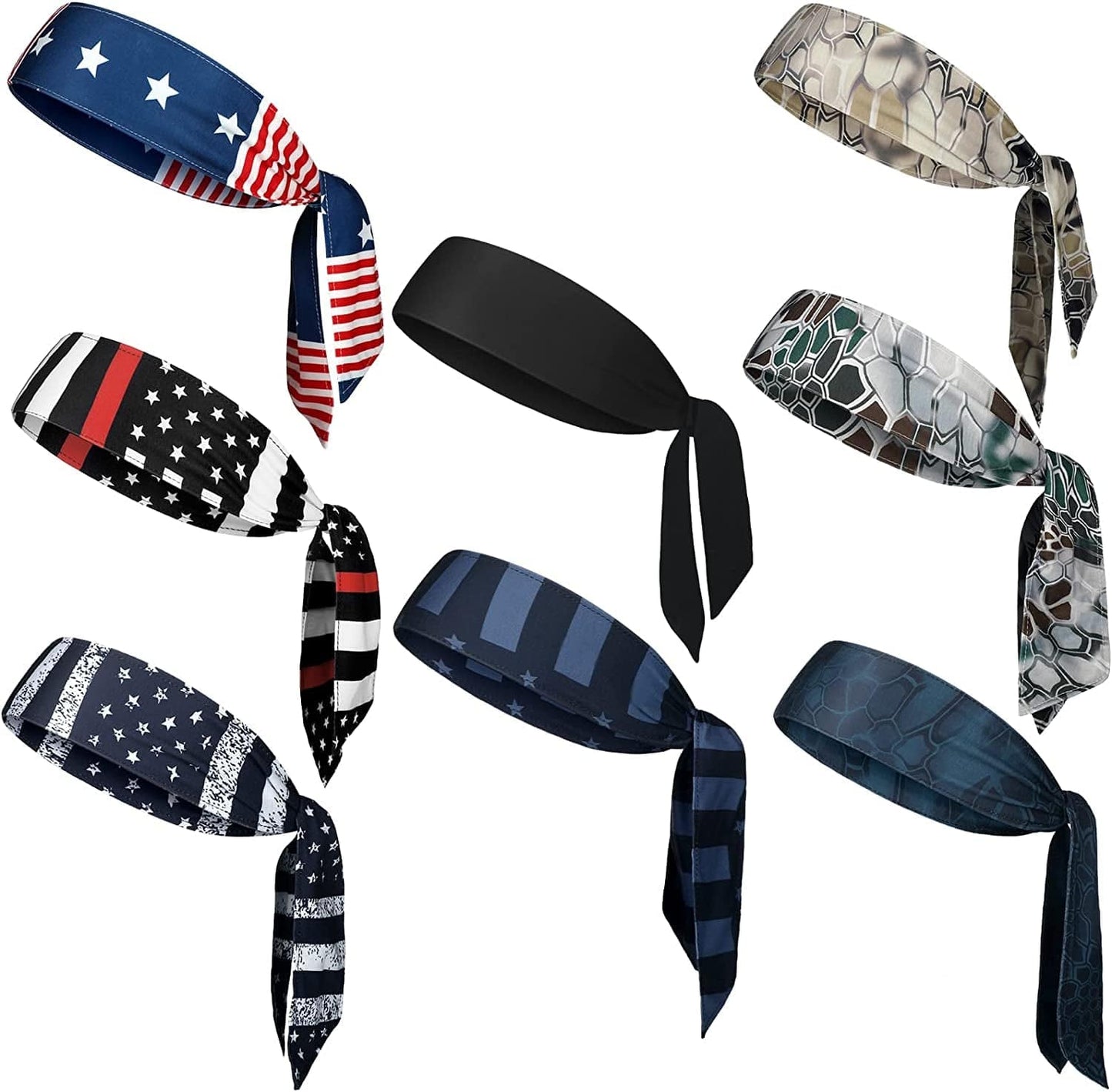 8 Pcs American Flag Bandana Headbands USA Head Tie Ninja Karate Sweatbands Adjustable Hair Wrap Bands for Men Kids Boys Workout Sports Tennis Basketball Running, Patriotic Labor Accessories Apparel & Accessories > Clothing Accessories > Bandanas & Headties Civaner   