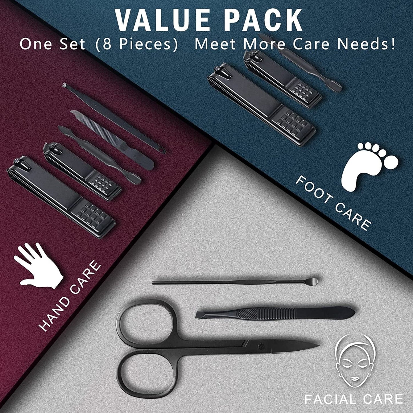 8 PCS Nail Clippers, ONLYWEE Premium Manicure Set for Women & Men, Stainless Steel Facial, Hand, Foot Nail Care Tools, Professional Grooming Gift Pedicure Kit with Luxurious Portable Travel Case Health & Beauty > Personal Care > Foot Care ONLYWEE   