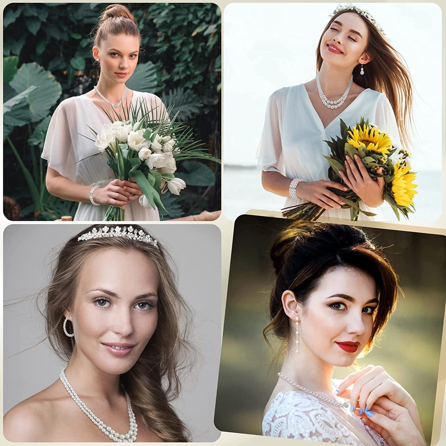 8 Pcs Pearl Necklace Pearl Earrings Pearl Bracelet Set 1920S Simulated Pearls Accessories Wedding Pearl Jewelry Set Christmas Gift for Women Mom Wife