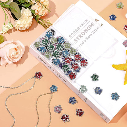 80 Pieces Animal Cat Dog Paw Print Charms Pendants Crystal Beads Glitter Footprint Jewelry Findings for Jewelry Making DIY Necklace Bracelet, 8 Colors