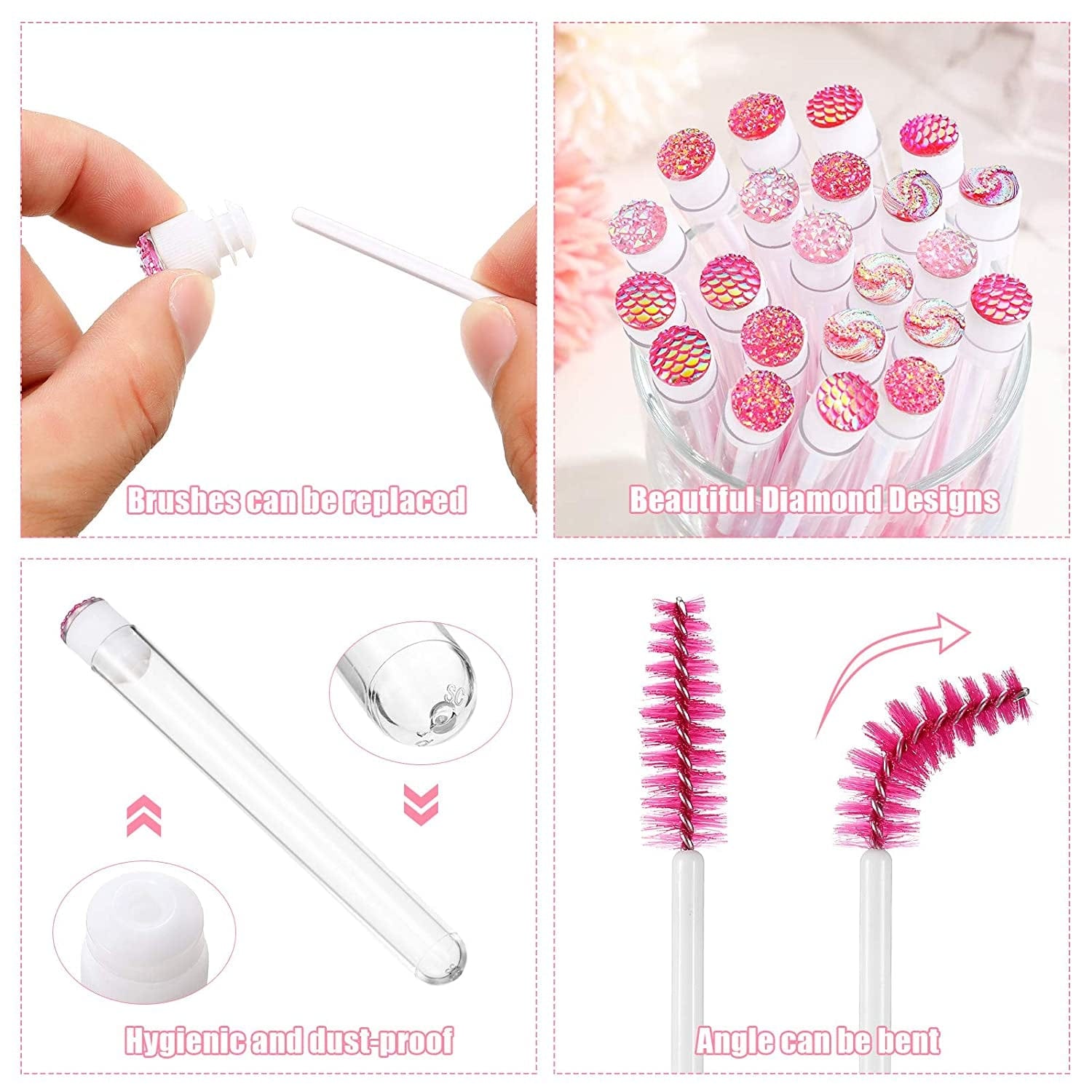 80 Pieces Disposable Mascara Brushes Tubes Set, 40 Pieces Diamond Empty Mascara Wand Tube with 40 Pieces Eyelash Brush Spoolies Makeup Tool for Eyelash Extension (Pink) Health & Beauty > Personal Care > Cosmetics > Cosmetic Tools > Makeup Tools Maitys   