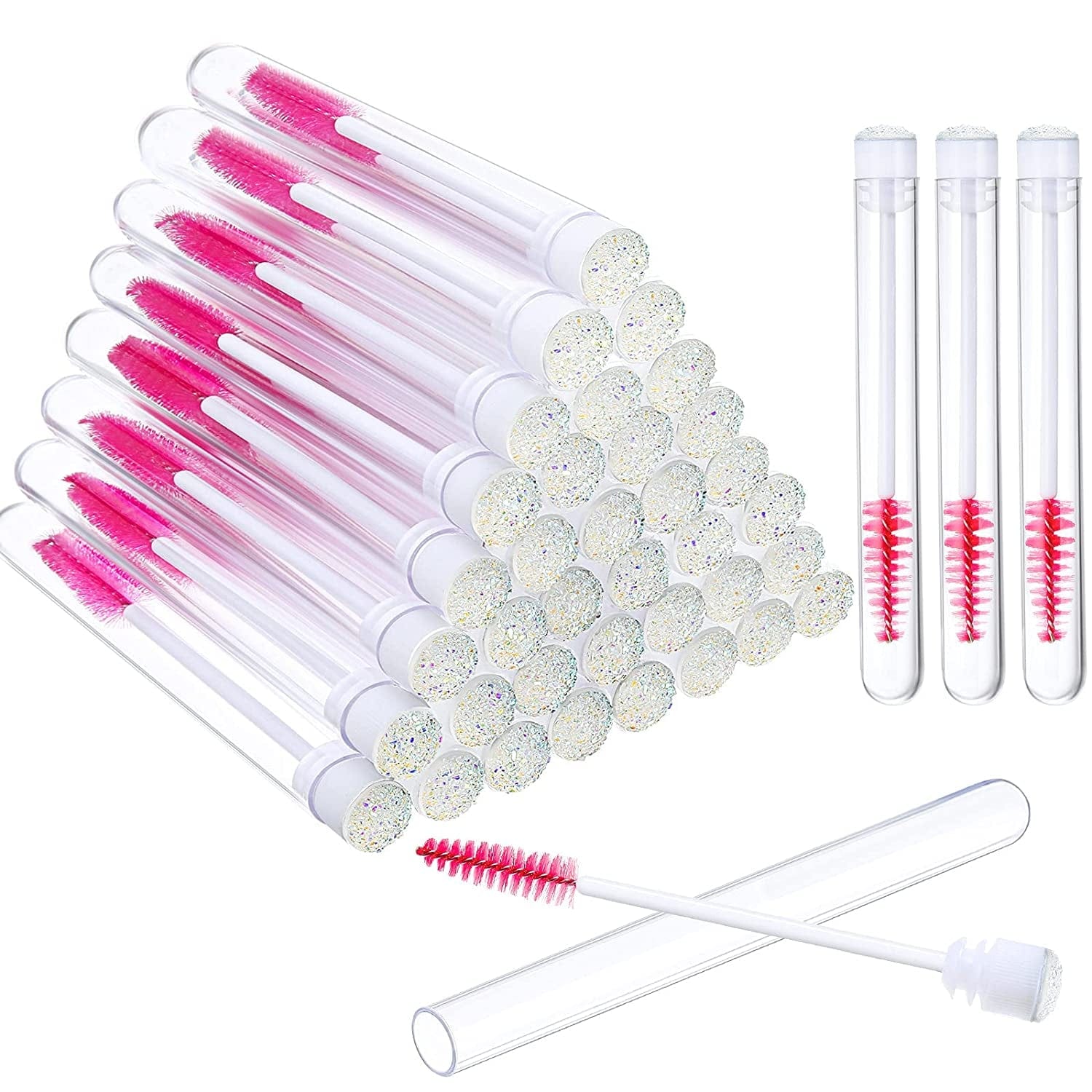 80 Pieces Disposable Mascara Brushes Tubes Set, 40 Pieces Empty Mascara Wand Tube with 40 Pieces Eyelash Brush Makeup Tool Cleaning Brush for Eyelash Extension (Pink Eyelash Style) Health & Beauty > Personal Care > Cosmetics > Cosmetic Tools > Makeup Tools Patelai Colorful Sequins Style  