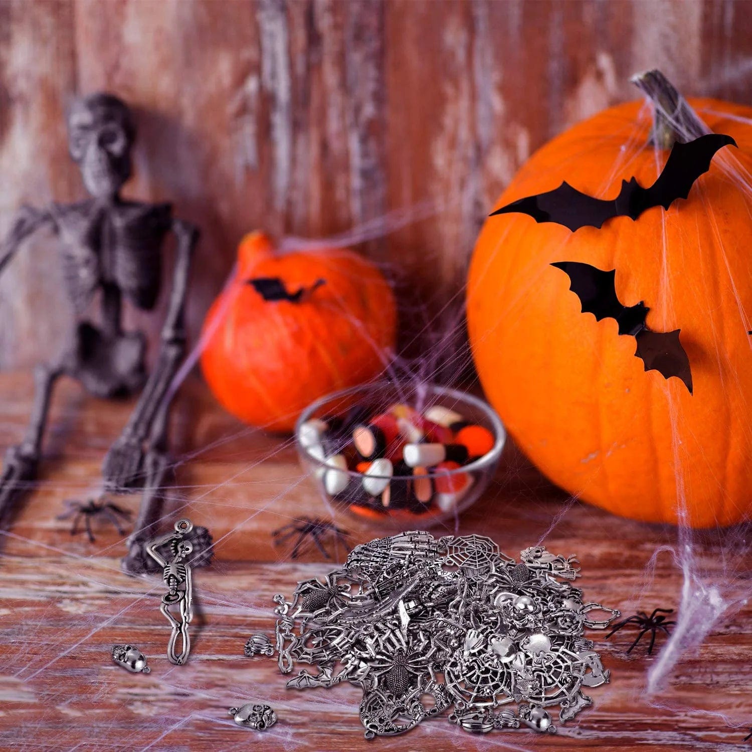 80 Pieces Halloween Charms Pendants Antique Silver Pendants Halloween Jewelry Making Accessory for DIY Necklace Bracelet
