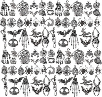 80 Pieces Halloween Charms Pendants Antique Silver Pendants Halloween Jewelry Making Accessory for DIY Necklace Bracelet