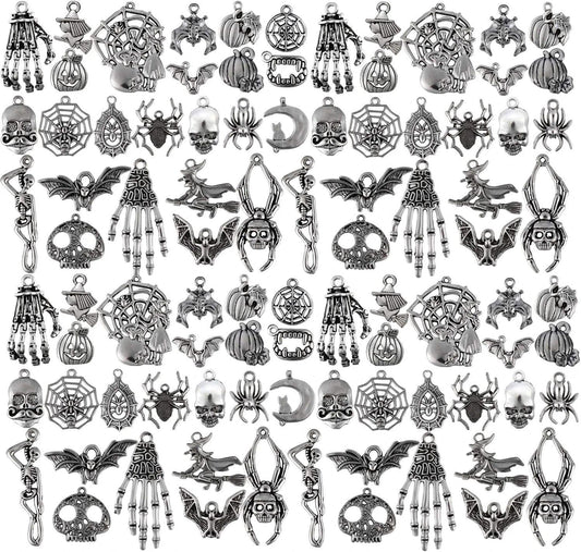 80 Pieces Halloween Charms Pendants Antique Silver Pendants Halloween Jewelry Making Accessory for DIY Necklace Bracelet