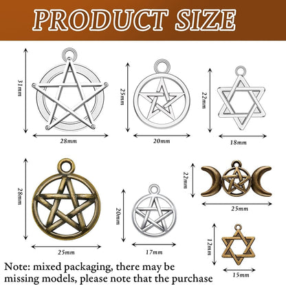 80 Pieces Pentagram Witch Mixed Magic Pentacle Star Charms Pendant Pentacle Hexagram Protection Lucky Halloween Wiccan for Necklace Bracelet Earring Keychain Bag Decoration DIY Crafts Jewelry Making