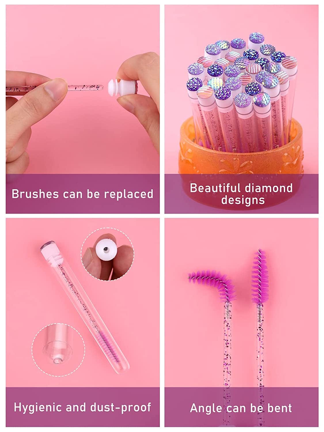 80 Pieces Purple Mascara Wand Tube Set EBANKU 40 Pieces Diamond Empty Eyelash Brush Tubes with 40 Pieces Disposable Mascara Brushes Makeup Tools Health & Beauty > Personal Care > Cosmetics > Cosmetic Tools > Makeup Tools EBANKU   