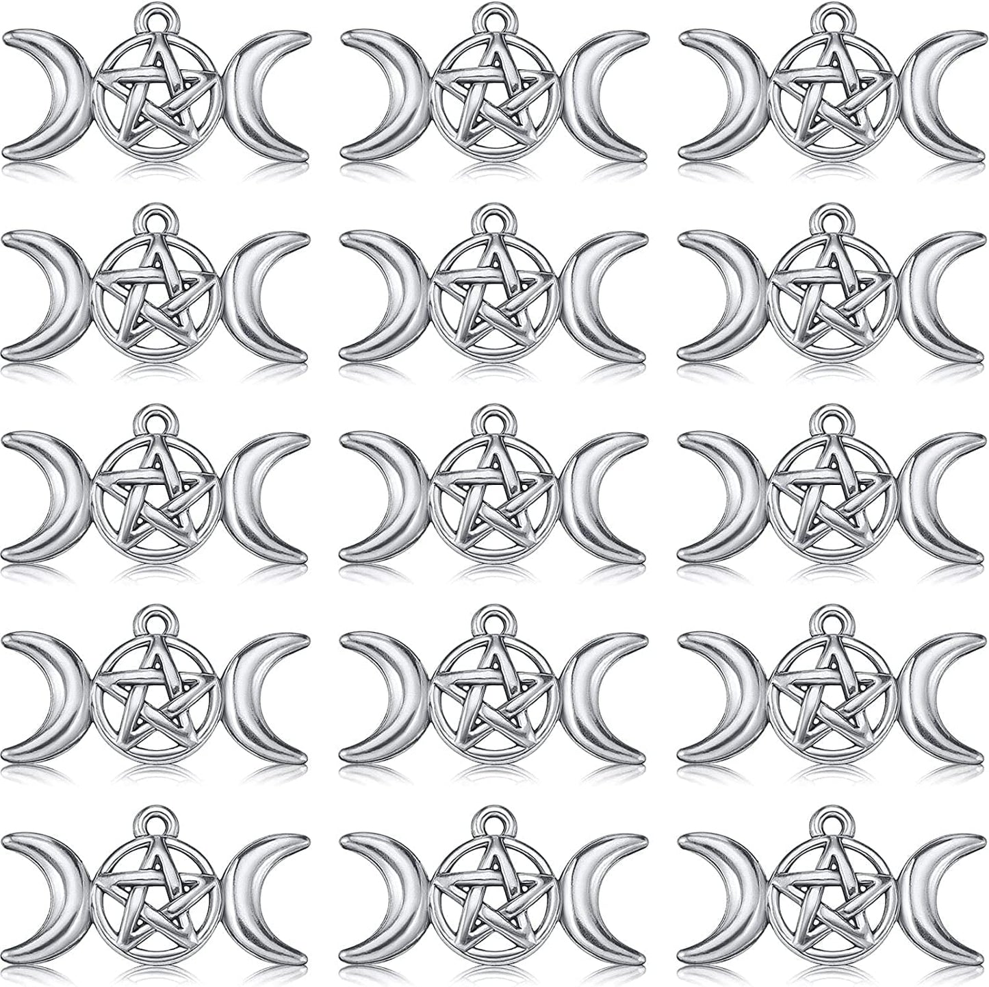80 Pieces Triple Moon Goddess Pendant Charm Pentacle Pentagram Crescent Moon Pendant Vintage Style Necklace Accessory for DIY Crafts Jewelry Decorations Silver