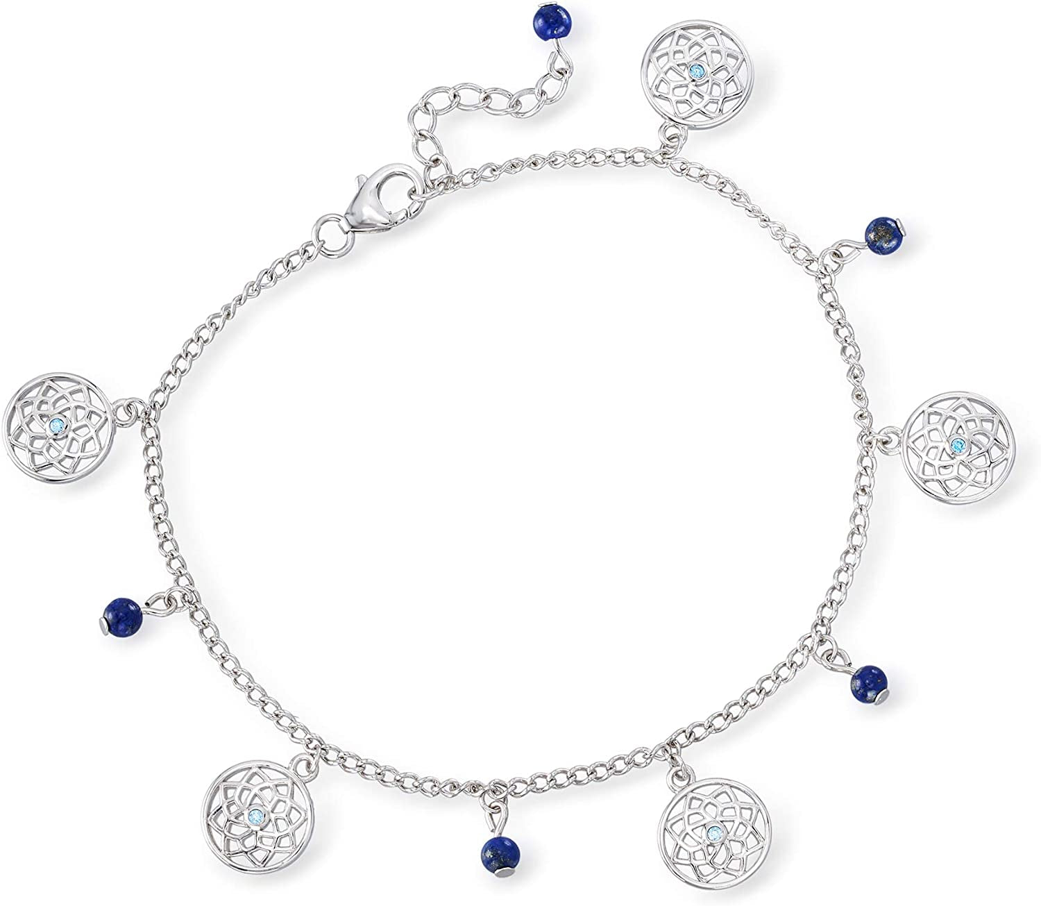 Ross-Simons Lapis Bead Jewelry Set: 2 Charm Anklets in Sterling Silver. 9 Inches Apparel & Accessories > Jewelry > Anklets Ross-Simons   