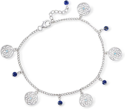 Ross-Simons Lapis Bead Jewelry Set: 2 Charm Anklets in Sterling Silver. 9 Inches Apparel & Accessories > Jewelry > Anklets Ross-Simons   
