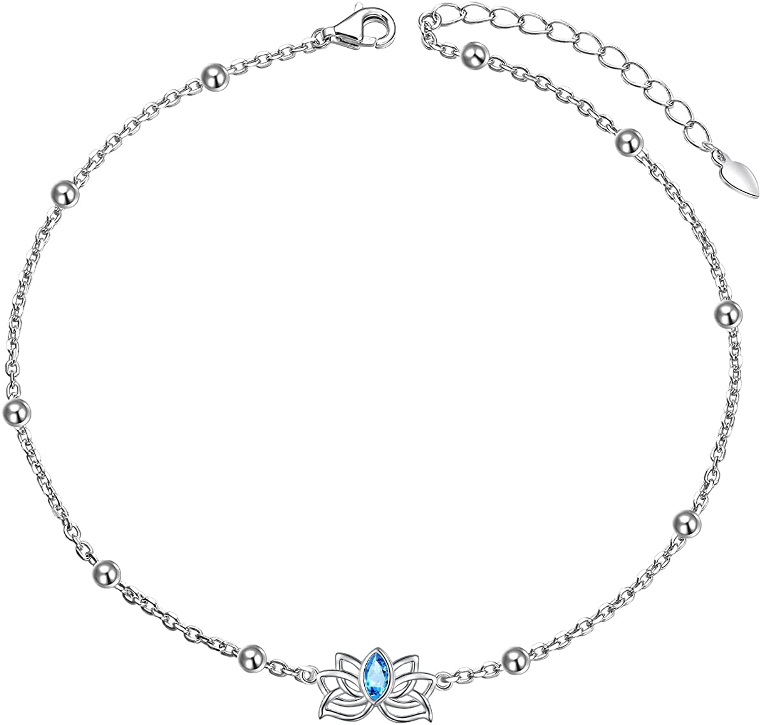 Ladytree Anklet for Women 925 Sterling Silver Animal Plant Beaded Adjustable Foot Theme Charm Ankle Bracelet Summer Anklets Jewelry Apparel & Accessories > Jewelry > Anklets Ladytree Blue Lotus  