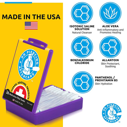 Dr. Piercing Aftercare Medicated Swabs Treat Ear, Nose, Belly, and Body Piercings - Gentle Saline Solution for Piercings - Cleaning Swab Helps Soothe & Hydrate Recovering Skin - 36 Swabs (1-Pack) Apparel & Accessories > Jewelry > Body Jewelry Dr. Piercing's Aftercare   