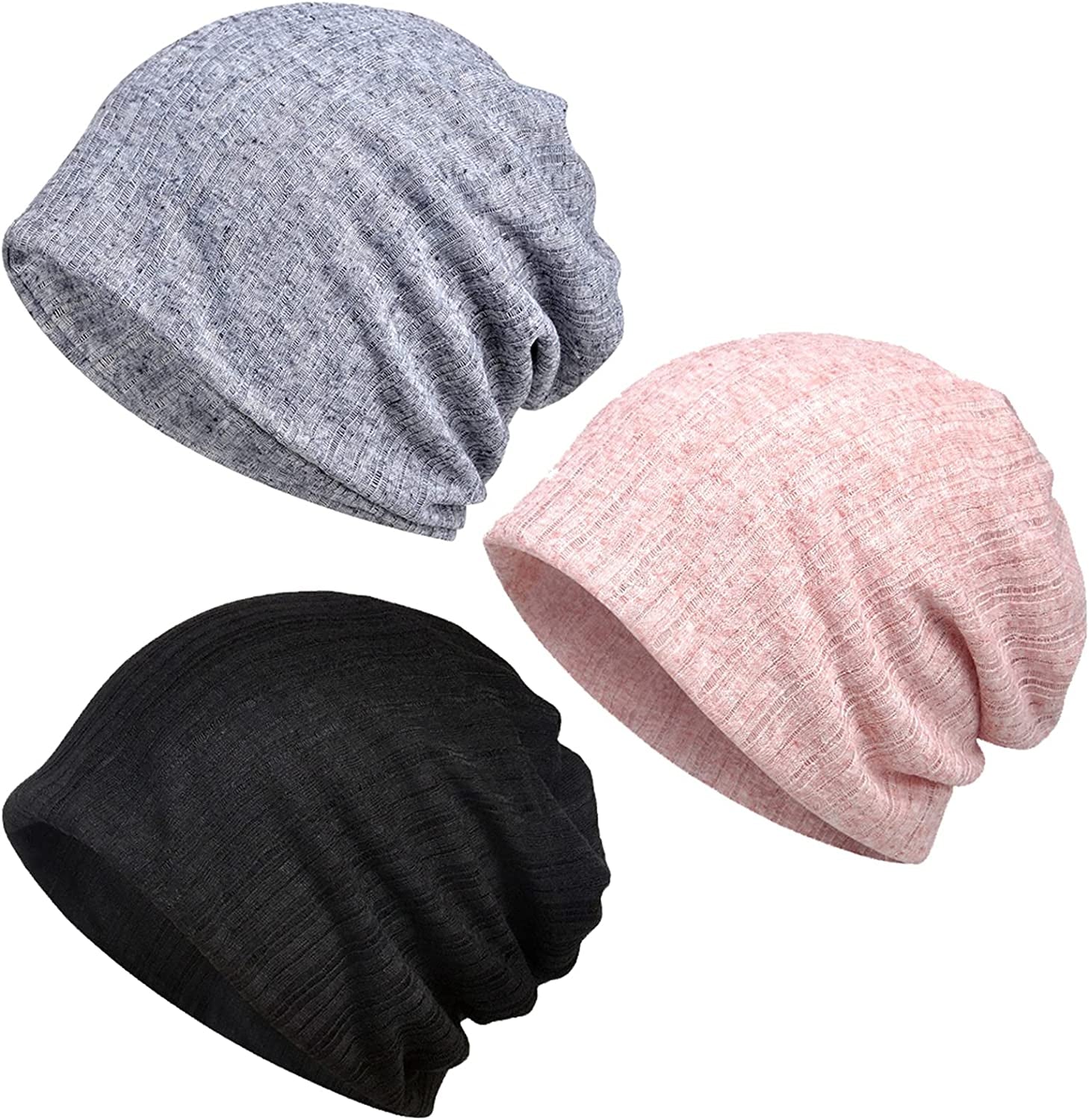 Kayier Women'S Baggy Casual Chemo Beanie Hats Headwear Caps Apparel & Accessories > Clothing Accessories > Headwear Kayier 3 Pack-black & White & Grey  