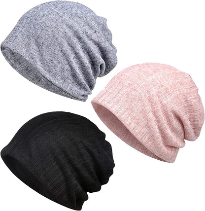 Kayier Women'S Baggy Casual Chemo Beanie Hats Headwear Caps Apparel & Accessories > Clothing Accessories > Headwear Kayier 3 Pack-black & White & Grey  