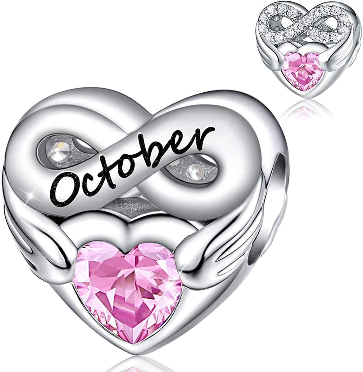 FOREVER QUEEN Birthstone Charms for Charms Bracelet- 925 Sterling Silver Love Heart Beads Infinite Love Charms, Happy Birthday Charms for Bracelet and Necklace Apparel & Accessories > Jewelry > Bracelets FOREVER QUEEN pandora charms October.  