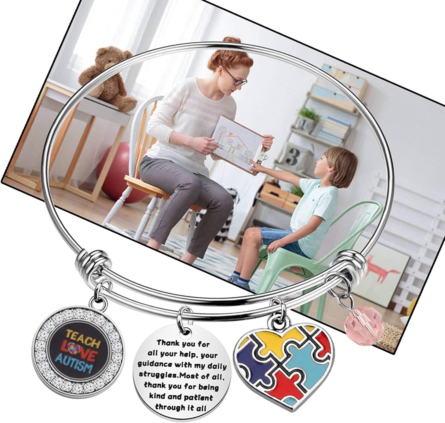 UJIMS Autism Teacher Quote Gifts SPED Teacher Bracelet Thank You for All Your Help Appreciation Jewelry for PPCD Teacher Educator Gift Apparel & Accessories > Jewelry > Bracelets UJIMS   