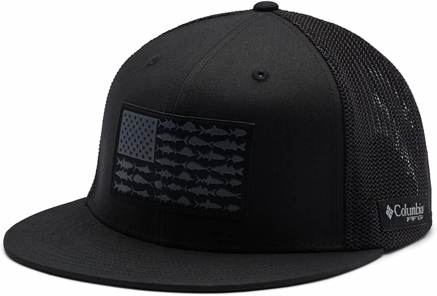 Columbia PFG Mesh Flat Brim Ball Cap Apparel & Accessories > Clothing Accessories > Hats Columbia Black/Fish Flag Small-Medium 