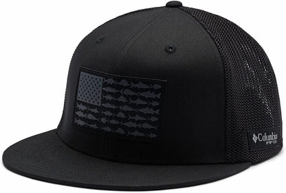 Columbia PFG Mesh Flat Brim Ball Cap Apparel & Accessories > Clothing Accessories > Hats Columbia Black/Fish Flag Small-Medium 