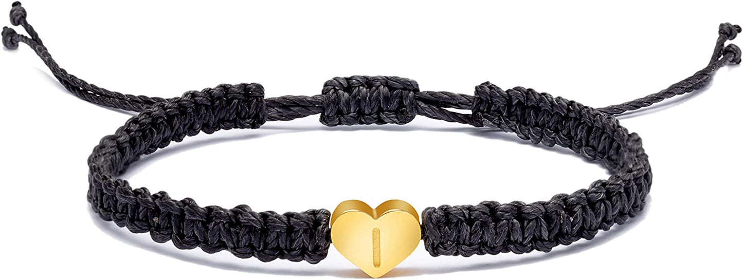 Heart Initial Bracelets for Women Gifts - 26 Letters Initial Charms Bracelet Handmade Rope Braided Adjustable Jewelry for Mom Daughter Birthday Jewelry Gift for Women Teen Girls Apparel & Accessories > Jewelry > Bracelets Lianlei I  