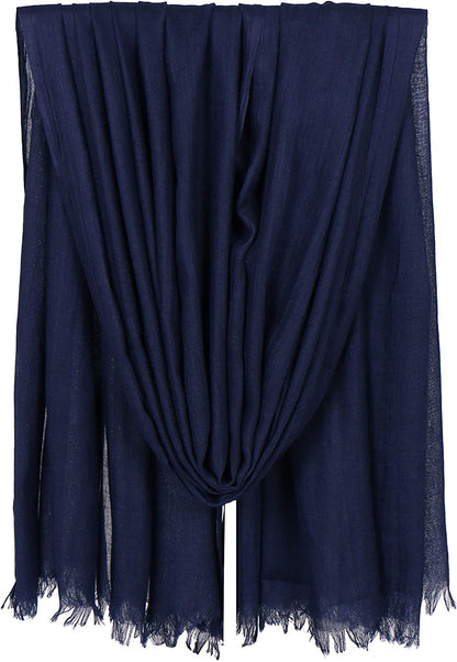 LMVERNA Women Solid Color Scarfs Large Long Lightweight Fringed Headscarf Linen Sheer Shawl Wrap Apparel & Accessories > Clothing Accessories > Scarves & Shawls LMVERNA Navy Blue  