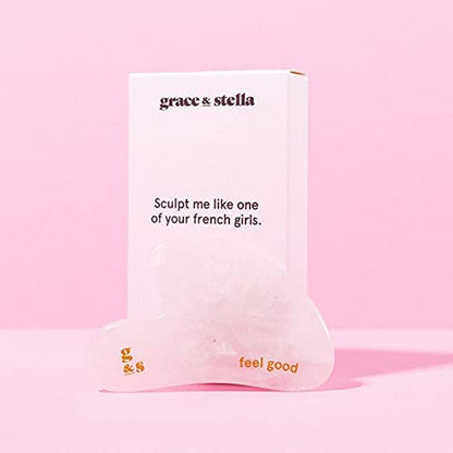 Rose Quartz Gua Sha Massage Tool - Guasha Tool for Face - Skincare Gua Sha Stone - Sculpting Jawline, Lymphatic Drainage, Depuffing, Massager - Face Gua Sha - Gusha Facial Tools for Scraping (Pink) Health & Beauty > Personal Care > Cosmetics > Cosmetic Tools > Skin Care Tools Grace & Stella   
