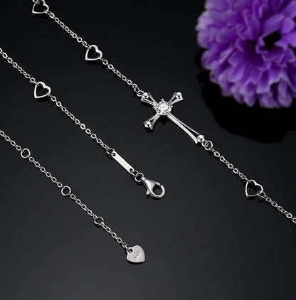 Cross Ankle Bracelet for Women, 925 Sterling Silver Charm Adjustable Foot Anklet, Large Cross Bracelet Apparel & Accessories > Jewelry > Anklets OneSight   