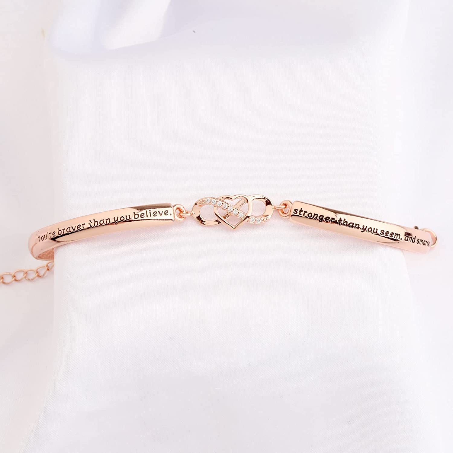 FEELMEM Inspirational Bracelet for Daughter Gifts from Mom You Are Braver Stronger Smarter than You Think Infinity Love Heart Bracelet to My Daughter Gift Apparel & Accessories > Jewelry > Bracelets FEELMEM   