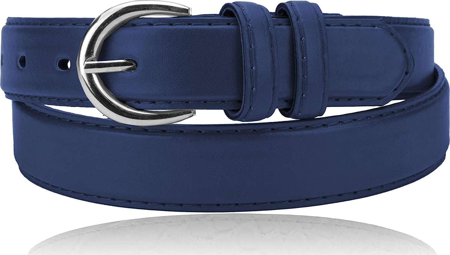 Women'S Casual Solid Colors Faux Leather 1" Belt with Single Prong Buckle Apparel & Accessories > Clothing Accessories > Belts JOTW Navy Small 