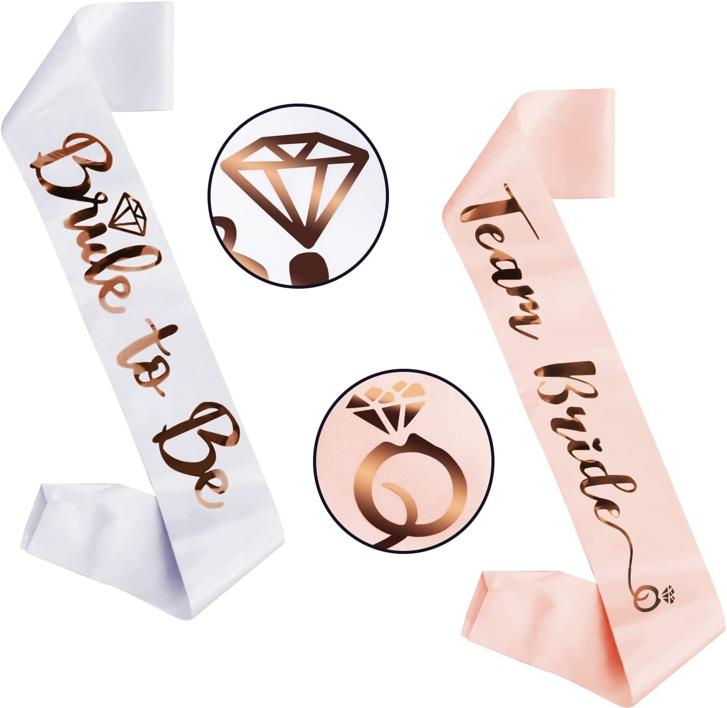Team Bride Sash Set- 1 White Bride to Be Sash and 6 Team Bride Sashes Bachelorette Party Supplies with Shiny Rose-Gold Font Bachelorette Sash Bridesmaid Sashes for Bridal Party & Wedding（7Pcs） Apparel & Accessories > Clothing Accessories > Sashes JUSTOTRY   