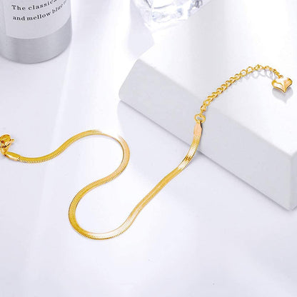 QJLE 18K Gold Plated Flat Snake Chain Link Dainty Ankle Bracelets for Women, Boho Cute Summer Beach Anklet Adjustable Foot Jewelry Apparel & Accessories > Jewelry > Anklets QJLE   