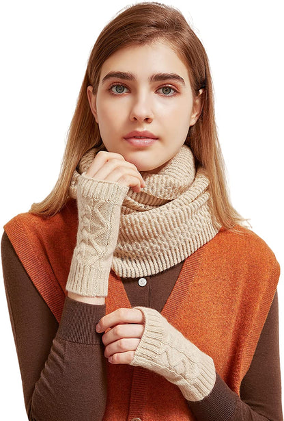 Pure Cashmere Mitten Gloves for Women in a Gift Box Apparel & Accessories > Clothing Accessories > Gloves & Mittens NUOHEMULE Beige  
