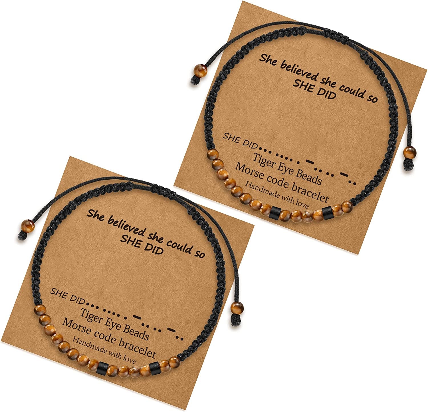 Morse Code Bracelets for Women Gifts, Adjustable 2Pcs Tiger Eye Beads Friendship Bracelets Gifts for Best Friend Women Girls Sister Funny Inspirational Birthday Friendship Gifts for Women Jewelry Apparel & Accessories > Jewelry > Bracelets MONOZO She believed she could so she did  