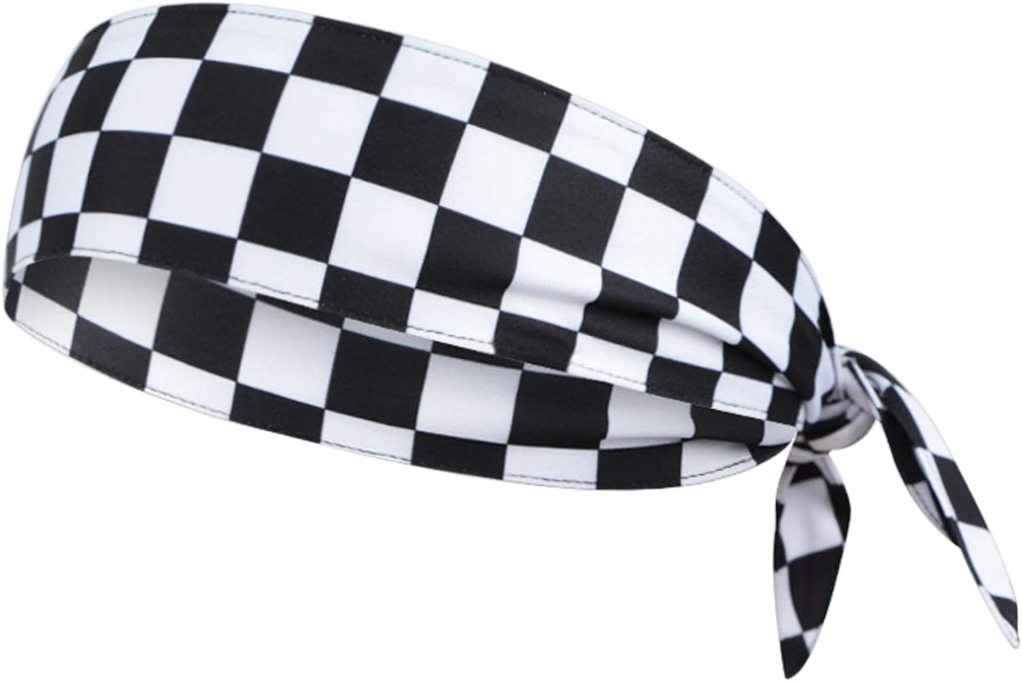 Quickly Dry Sports Headband for Women Men,Moisture Wicking Sweat Hair Band Stretch Sweatband Head Tie Scarf Wrap Bandana for Tennis Running Workout Yoga Gym Cycling Fitness under Helmet Liner Headwear Apparel & Accessories > Clothing Accessories > Bandanas & Headties Holiberty White&Black Grid, 37.4" Length  